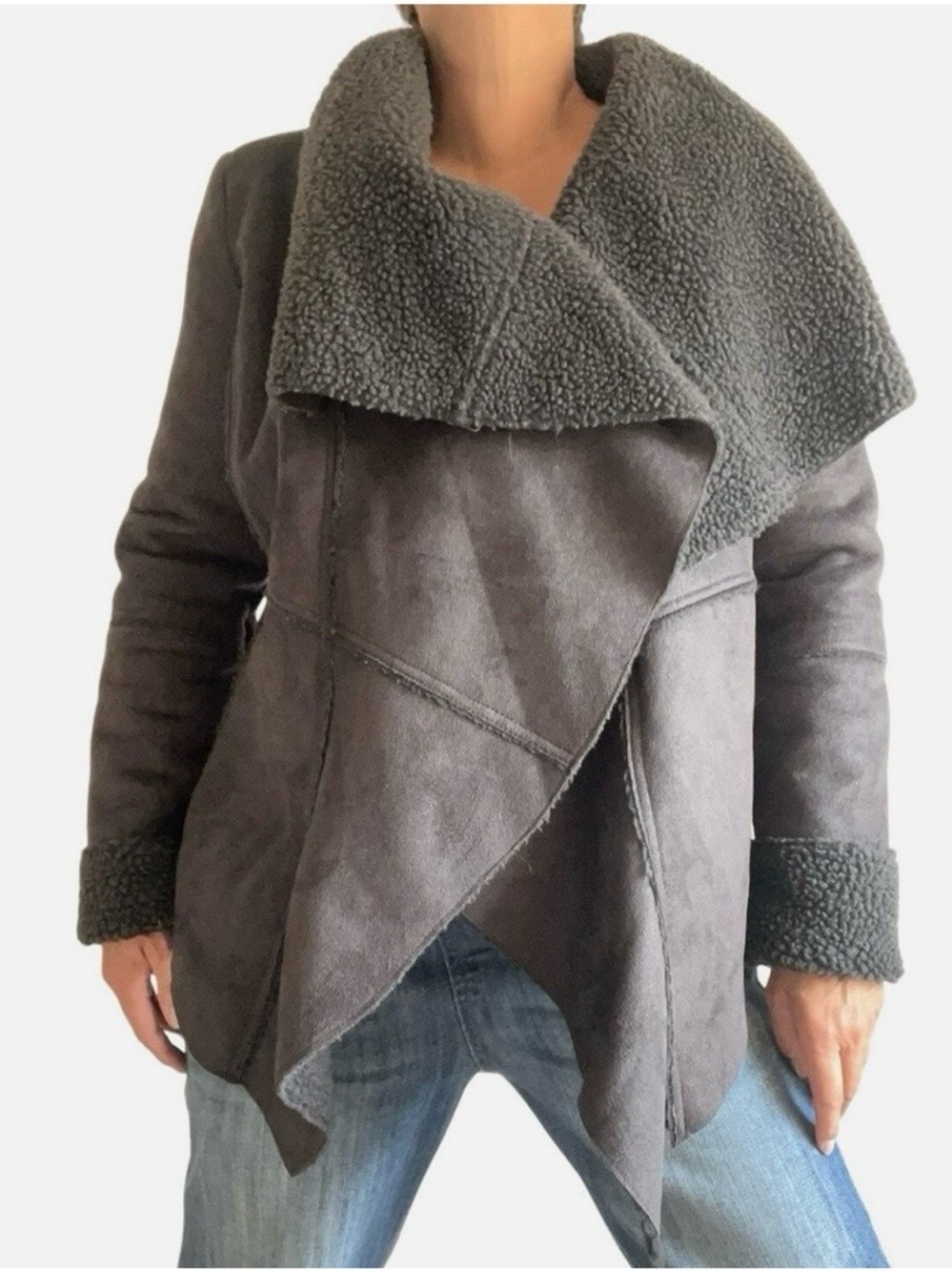 Dylan Women's Grey Shearling Draped Jacket